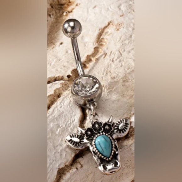 2 FOR $30 NEW Silver and Blue Cow Pendant Belly Ring (#042) - Picture 1 of 2